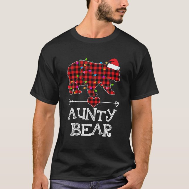 Aunty Bear Christmas Pajama Red Plaid Buffalo Fami T-Shirt (Front)