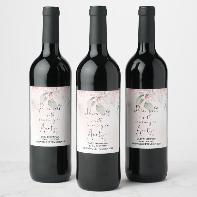 Aunty to Be Pregnancy Announcement Sister Friend Wine Label (Bottles)