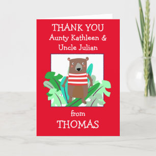 Aunty Uncle Names Cute Bear Leaves Thank You Card