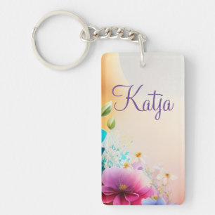 Auqarell Blumen auf Halbmond Key Ring