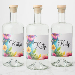 Auqarell Blumen bunt Liquor Bottle Label