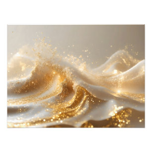 Aura of Gold – Elegant White & Gold Abstract Wall  Photo Print