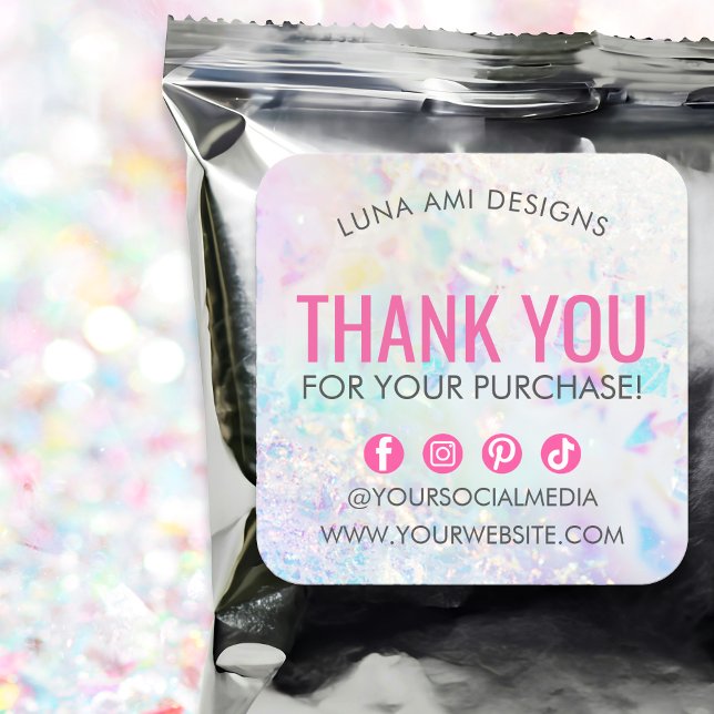 Aura Quartz Crystal Rainbow Modern Thank You Order Square Sticker (Creator Uploaded)