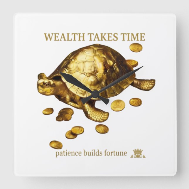 AURALUXY™ Golden Turtle – Wealth Mindset Square Wall Clock (Front)