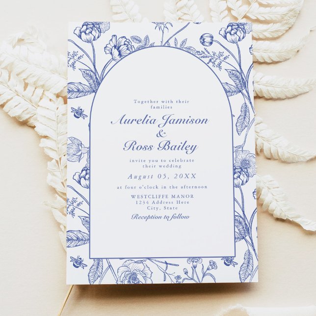 AURELIA Chinoiserie Blue Victorian Floral Wedding Invitation (Creator Uploaded)