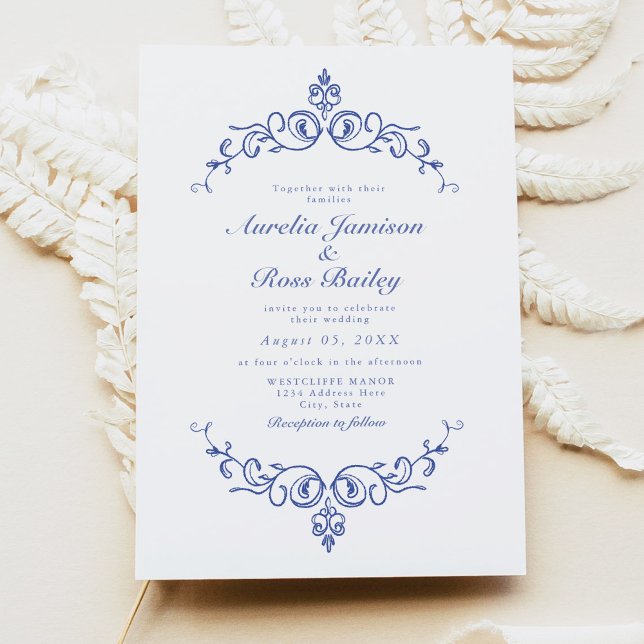 AURELIA Chinoiserie Blue Victorian Floral Wedding Invitation (Creator Uploaded)