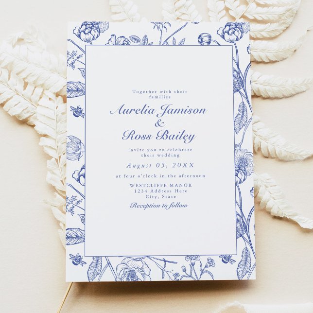 AURELIA Chinoiserie Blue Victorian Floral Wedding Invitation (Creator Uploaded)