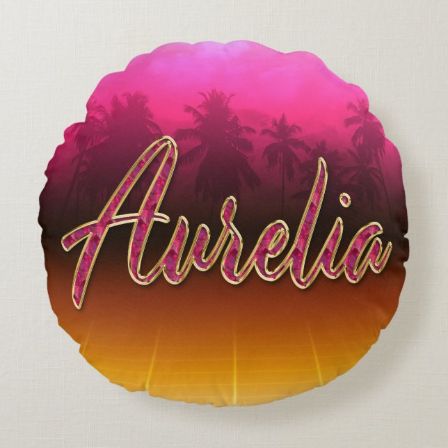 Aurelia first name golden pink cushion (Front)