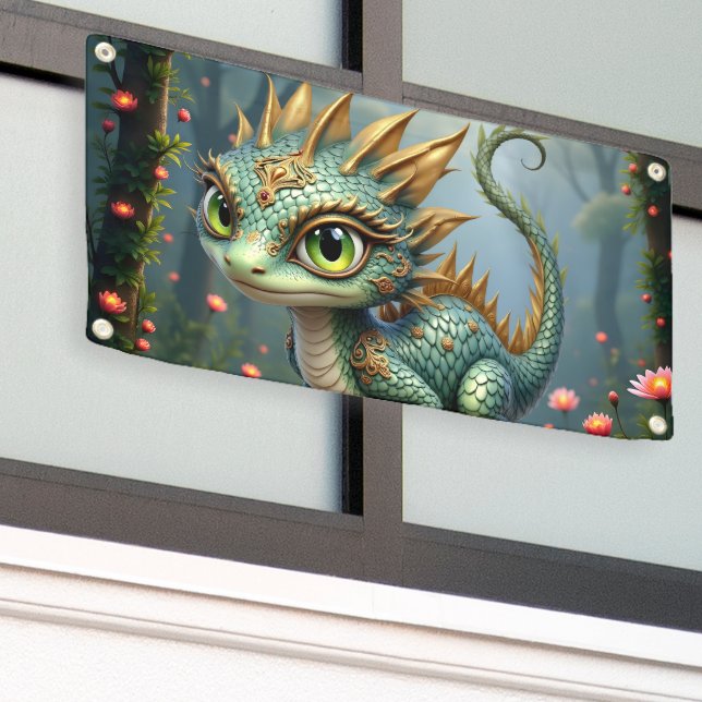 Auren – Little Emerald Forest Dragon  Banner (Outside Building)
