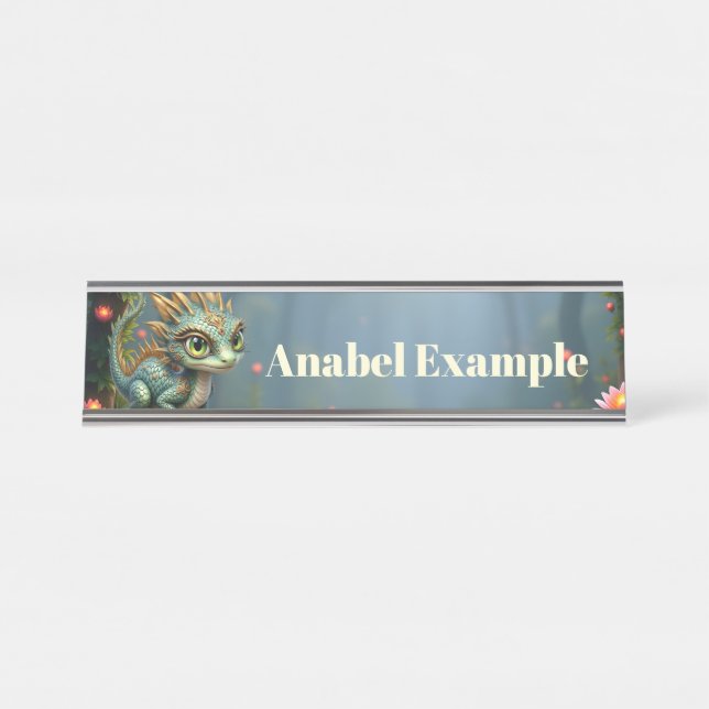 Auren – Little Emerald Forest Dragon  Desk Name Plate (Front)