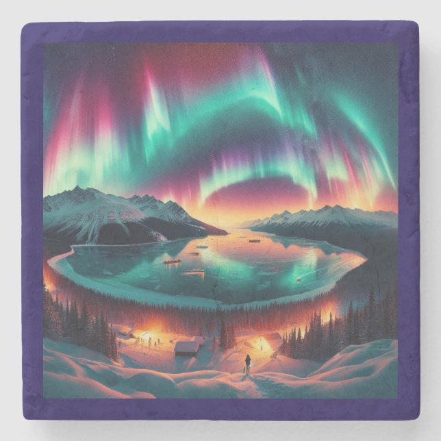 Aureola Borealis in Alaska Stone Coaster (Front)