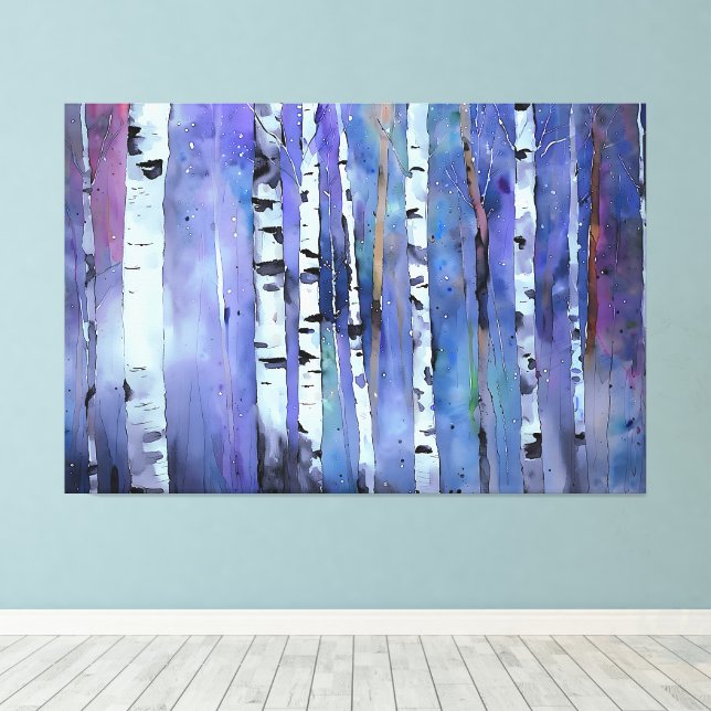 Aurora Among the Birch         Canvas Print (Insitu(Wood Floor))