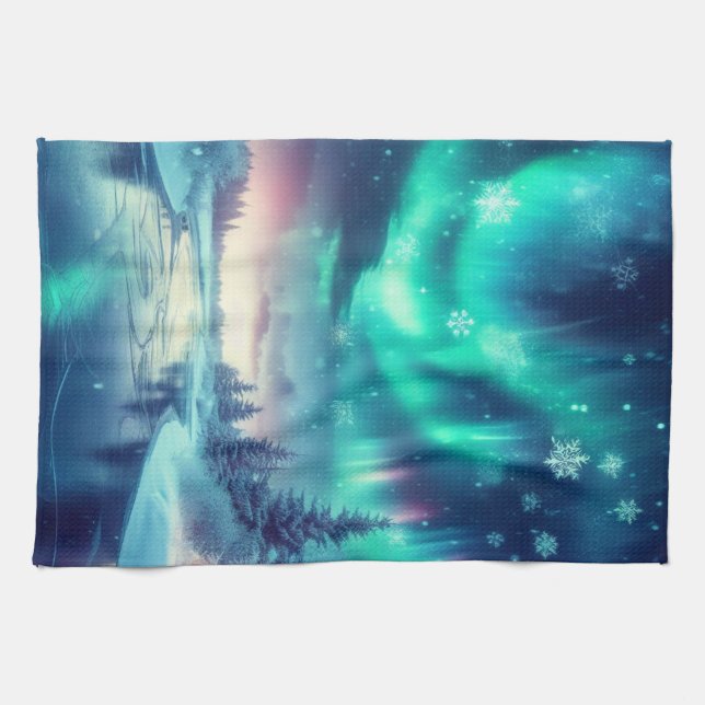 aurora borealis/Christmas/Winter Tea Towel (Horizontal)