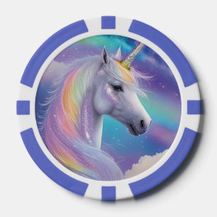 Aurora Borealis Fantasy Rainbow Glitter Unicorn Poker Chips