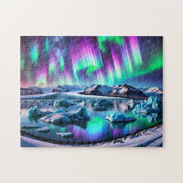 Aurora Borealis Iceland Northern Lights Landscape Jigsaw Puzzle (Horizontal)