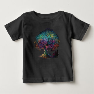 Aurora Borealis Illuminated Tree Illustration T-Sh Baby T-Shirt