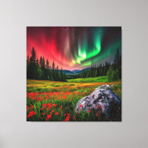 Aurora Borealis Illuminating a Scenic Meadow Canvas Print