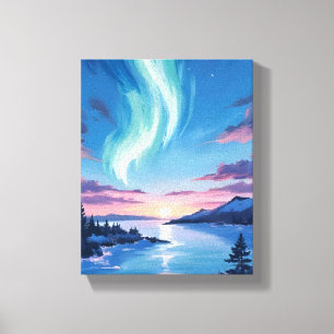 Aurora Borealis Lake Dreamy Night Landscape Canvas Print