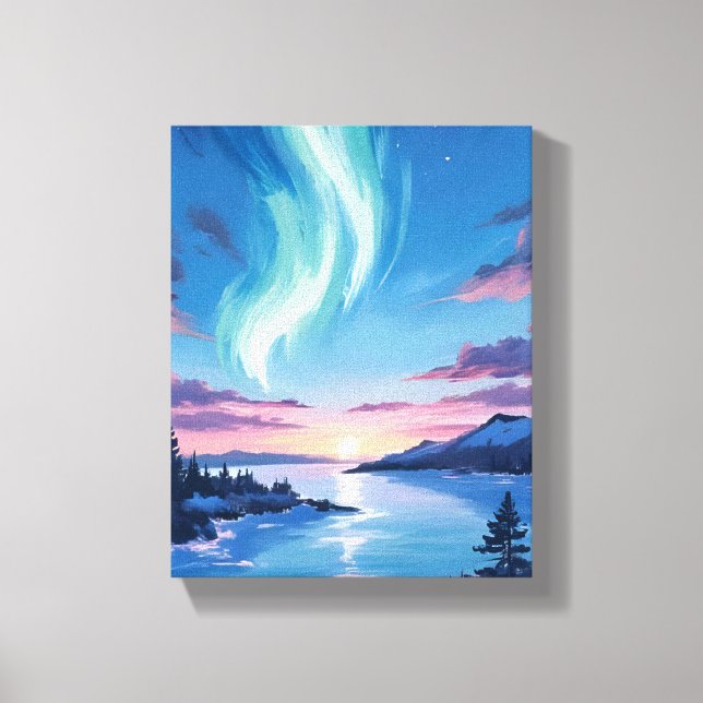 Aurora Borealis Lake Dreamy Night Landscape Canvas Print (Front)