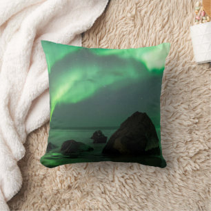 Aurora Borealis Lofoten Beach Norway Cushion