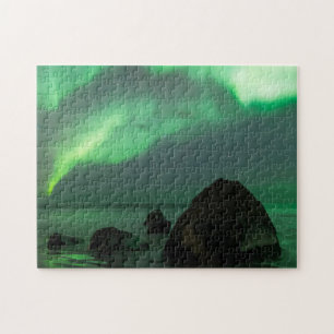 Aurora Borealis Lofoten Beach Norway Jigsaw Puzzle