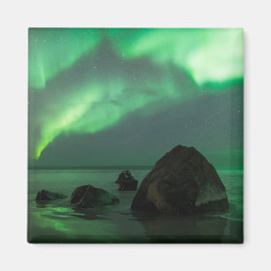 Aurora Borealis   Lofoten Beach Norway Magnet