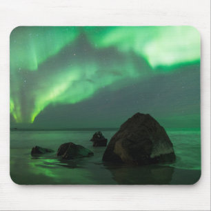 Aurora Borealis Lofoten Beach Norway Mouse Pad