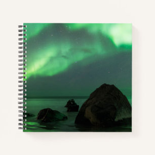 Aurora Borealis Lofoten Beach Norway Notebook