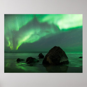 Aurora Borealis Lofoten Beach Norway Poster