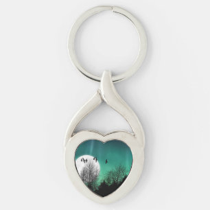 Aurora Borealis & Moon - Green Key Ring