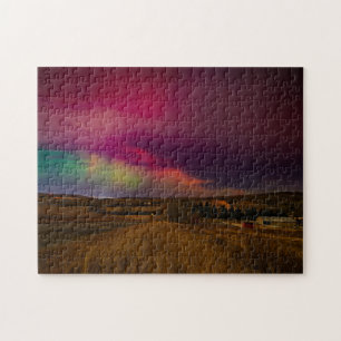 Aurora Borealis Night Sky Alberta Prairie Landsc Jigsaw Puzzle