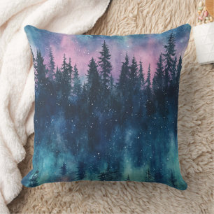 Aurora Borealis Night Sky Pine Forest Glow Cushion