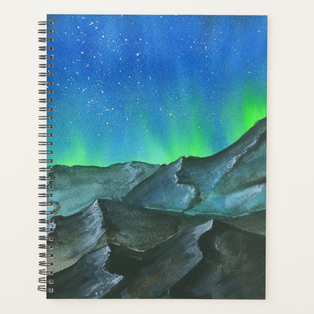 Aurora Borealis Night Sky Watercolor Planner (Front)