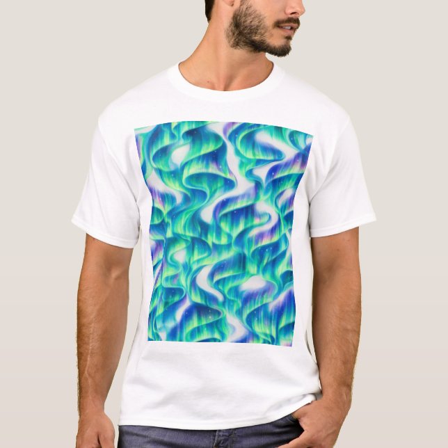 Aurora Borealis Northern Lights Abstract Pattern T-Shirt (Front)