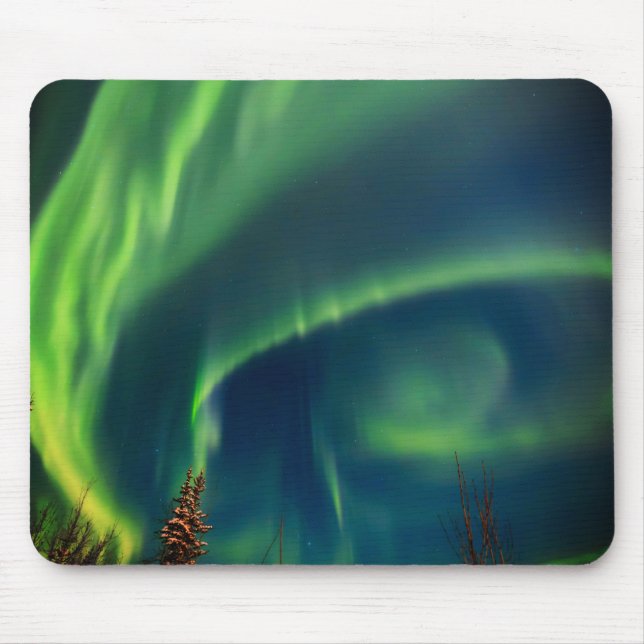 Aurora Borealis Northern lights Alaska sky Green Mouse Pad (Front)