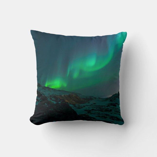 Aurora Borealis Northern lights Arctic Green Night Cushion (Front)