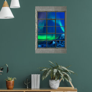 Aurora Borealis Northern Lights Faux Window Poster