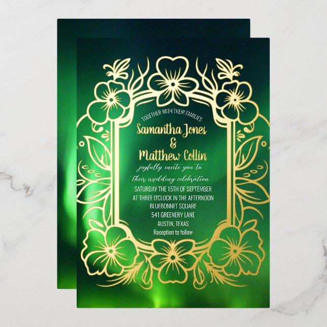 Aurora Borealis Northern Lights Gold Foil Wedding (Front/Back)