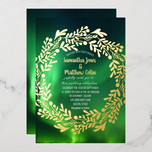 Aurora Borealis Northern Lights Gold Foil Wedding (Front/Back)