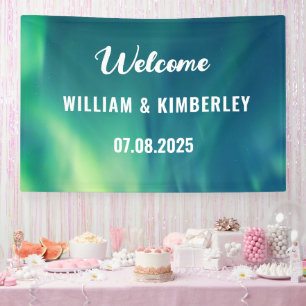 Aurora Borealis Northern Lights Green Wedding Banner