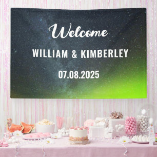 Aurora Borealis Northern Lights Green Wedding Banner