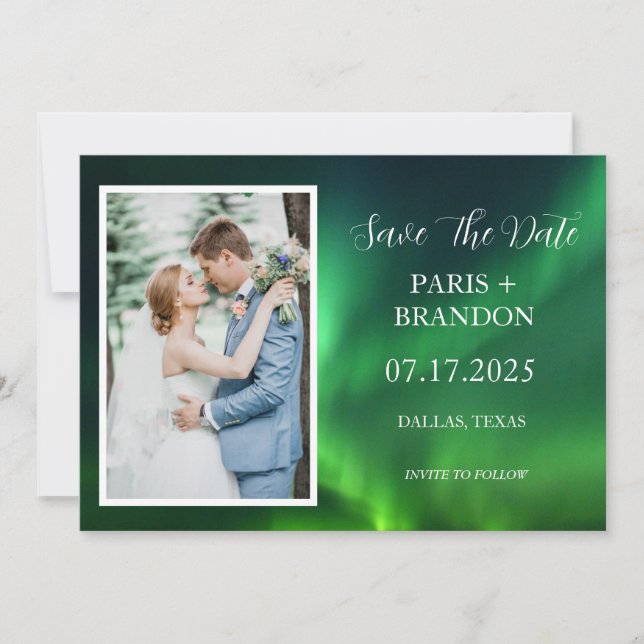 Aurora Borealis Northern lights Photo Wedding   Save The Date (Front)