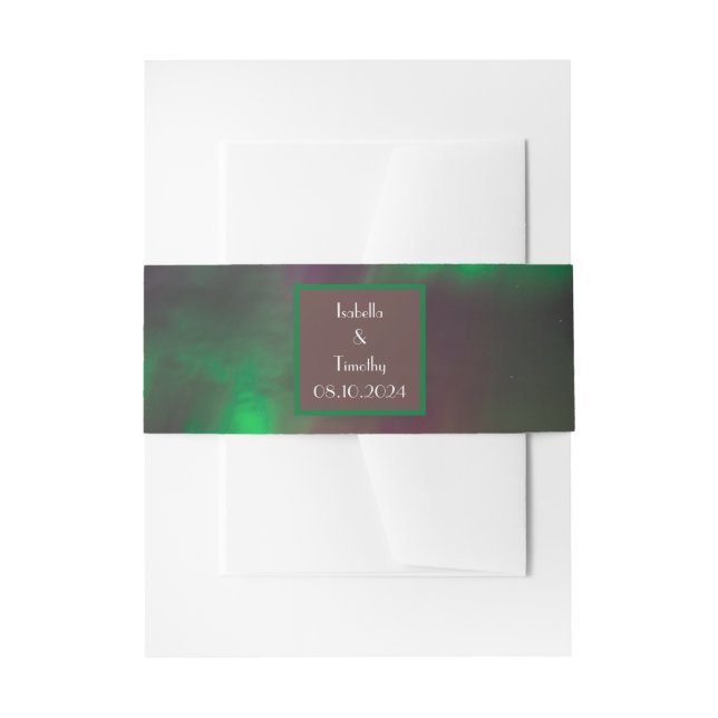 Aurora Borealis Northern Lights Sky Green Wedding  Invitation Belly Band (Front Example)