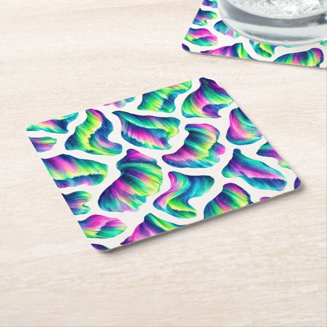 Aurora Borealis Northern Lights Square Paper Coaster (Angled)