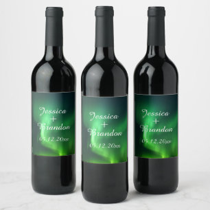 Aurora Borealis Northern lights Wedding Wine Label