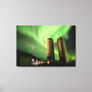 Aurora Borealis Over Alberta Farm Silos Canvas Print