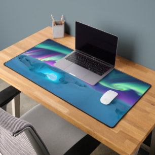 Aurora Borealis Over Glowing Ice Cave Desk Mat