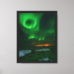 Aurora Borealis Over Snowy Coast Canvas Print