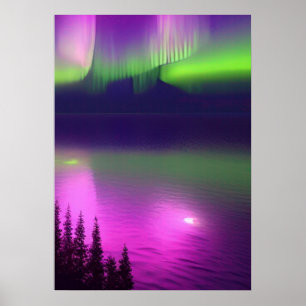 Aurora Borealis over Water Poster