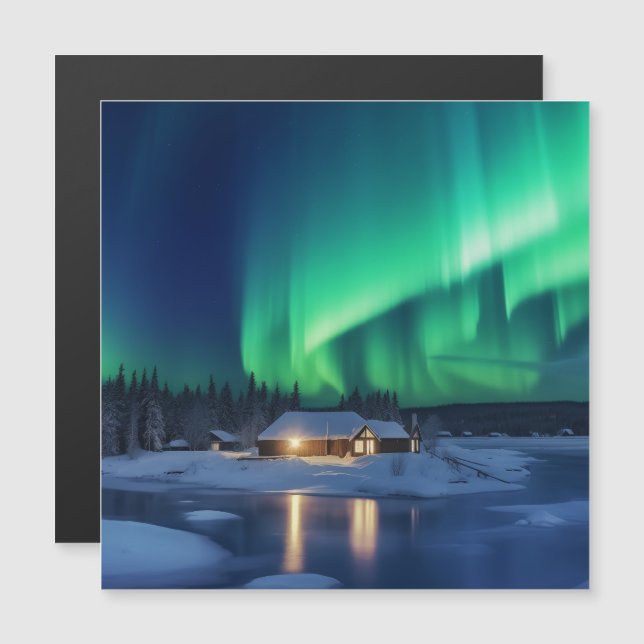 Aurora borealis over winter cabin (Front/Back)